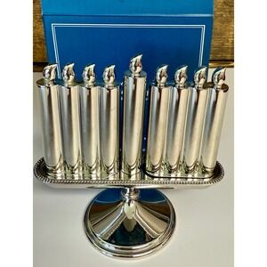 Pottery Barn Menorah Salt & Pepper Set 9 Branch Silver Hanukkah 3pc 4.5" NWT NIB